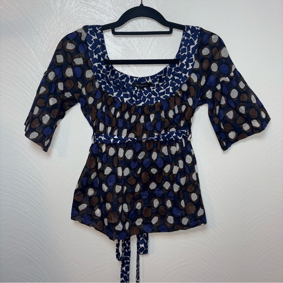 Tara Jarmon Tops - Tara Jarmon Multi-Color Polka Dot Silk Blend Blouse Tie Waist Size 2